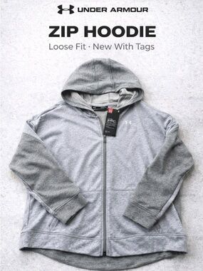 Under Armour Zip Hoodie Gray Terry Cotton Loose Fit S/M NWT Athleisure